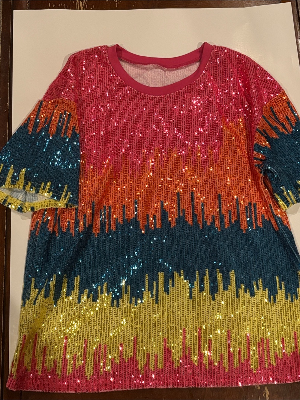 'Multi-Color Sequin Tee - Pink, Orange, Teal & Yellow